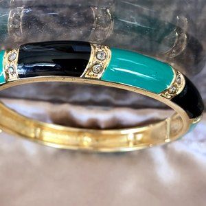 Cache Cuff Bangle Enamel Rhinestone Bracelet New NWT $78 Black Blue
